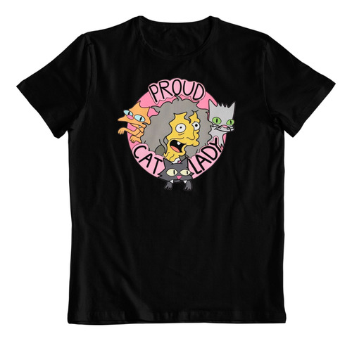 Polera Negra Dtf Algodon  La Loca De Los Gatos Los Simpson