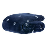 Cobertor Manta Vintage Toque Seda Estampado Casal 180x220cm Cor Azul Desenho Do Tecido Veleiro