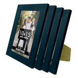 Kit 4 Porta Retrato 10x15 A6 Apoio Decorativo Moldura Vidro Cor Preto