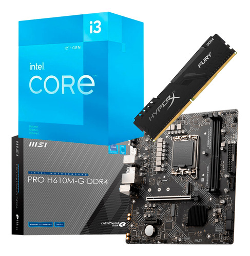 Kit Upgrade Intel 12ª Ger I3 12100 + Msi H610m-g + 8 Gb 