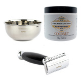 The Shaving Co Kit Crema Afeitar Coco Rastrillo Negro Y Bowl