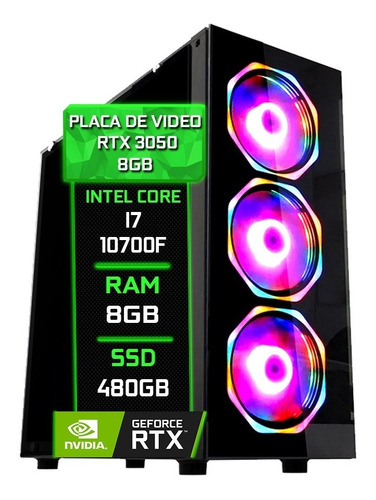 Pc Gamer Fácil Intel I7 10700f 8gb Rtx 3050 8gb Ssd 480gb