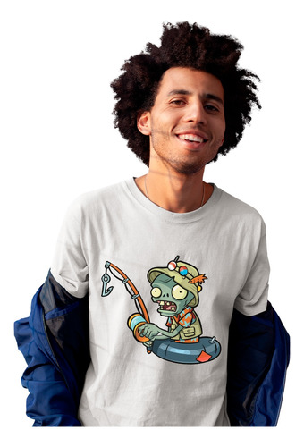 Cleen Blanca Playera Zombie Pescador Plantas Vs Zombies