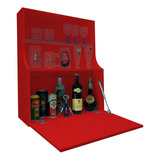 Mini Bar Adega Suspenso Armário Porta Basculante Vermelho