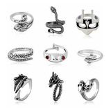 9 Piezas Para Hombre Cool Punk Rings Vintage Goth Frog Snake