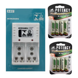 Kit Carregador De Pilhas + 8 Pilhas Recarregaveis 4700mah Aa