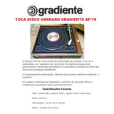 Catálogo / Folder: Toca Disco Gradiente Garrard Ap-76 # Novo