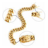 Esclava Barbada Cubana Acero Inoxidable Chapa Oro 18k 12 Mm