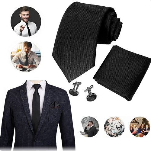 Conjunto De Corbata, Pañuelo Y Gemelos Business Para Hombre