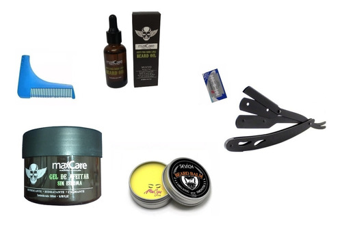 Kit Aceite Barba, Balsamo, Beardbro, Gel Y Navaja Barberia