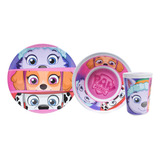 Vajilla Melamina Platos Paw Patrol 3 Piezas Infantil Niños Color Rosa