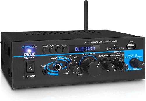 Amplificador Audio Pyle Ptau23 Bluetooh, Rca, Usb, Aux,negro