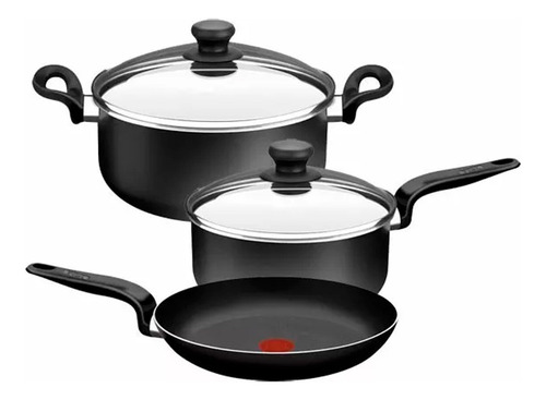 Bateria De Cocina 5 Piezas Tefal Pratika Color Negro