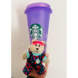 Vaso Tapa Nitro Morado Con Llavero De Osita Bearista