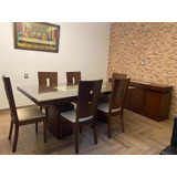 Mesa Comedor Madera Con Mármol 6 Sillas Y Buffet