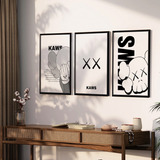 Set 3 Cuadros Kaws Arte Minimalista Hypebeast Marcos Madera