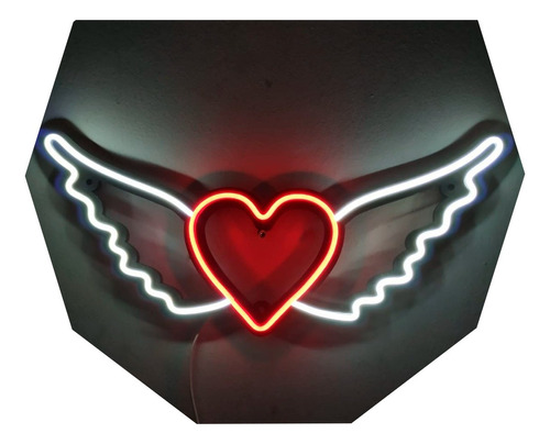 Cartel Corazón Con Alas En Neón Led Logos  / Personalizados