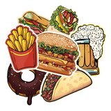 Pack Stickers Fast Food Postres Pizza Burguer Calcos Apum