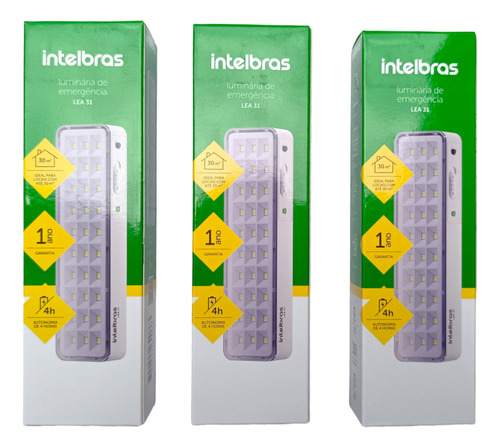 Kit 3 Luminária Lâmpada De Emergência Intelbras Lea 30 Led