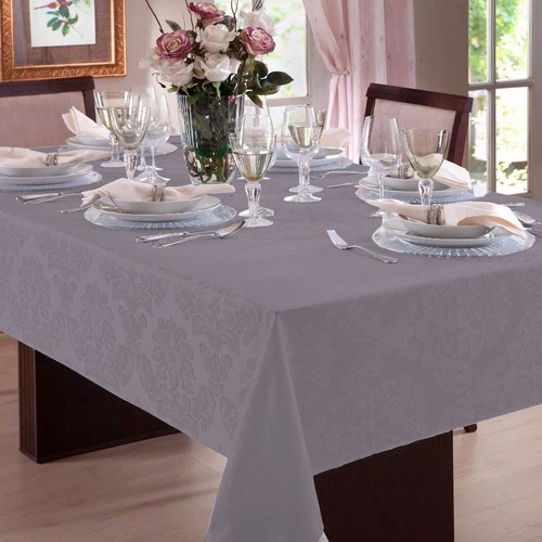 Toalha De Mesa Jacquard Admirare 8 Lugares Quadrada Silver Cor Prateado Texturizado