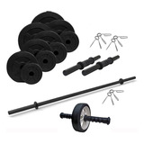 Kit Barra + Mancuernas + 24 Kg. En Discos Y Rueda Para Abdominales Sonnos