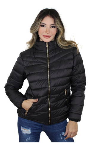 Jaqueta Inverno Puffer Feminina De Nylon Forrada Bicolor 