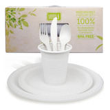 Juego Desechables Platos Vasos Cubiertos Biodegradable 500pz