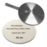 Pedra Refratária Pães E Pizza 40 Cm + Pá De Alumínio Redonda