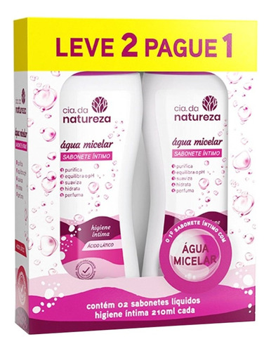 Kit 2 Sabonetes Líquido Íntimo Água Micelar Cia Da Natureza