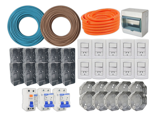 Kit Combo Instalación Eléctrica Completa Llaves Cable Cajas