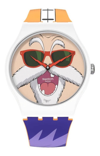 Reloj Swatch Maestro Roshi Kamesennin X Swatch Dragon Ball Z Color De La Malla Naranja-violeta Color Del Bisel Blanco Color Del Fondo Rosa