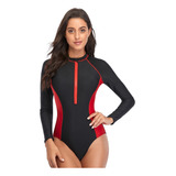 Traje De Baño Manga Larga Protección Solar Tipo Surf Mujer