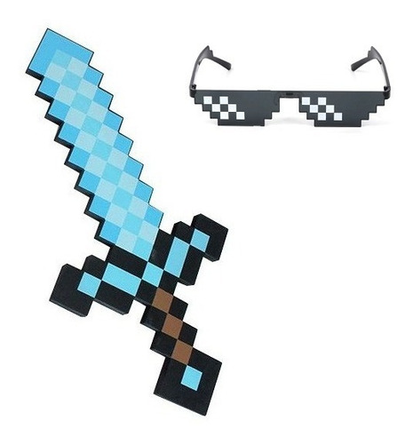 Espada Minecraft 45cm Y Gafas Pixeladas