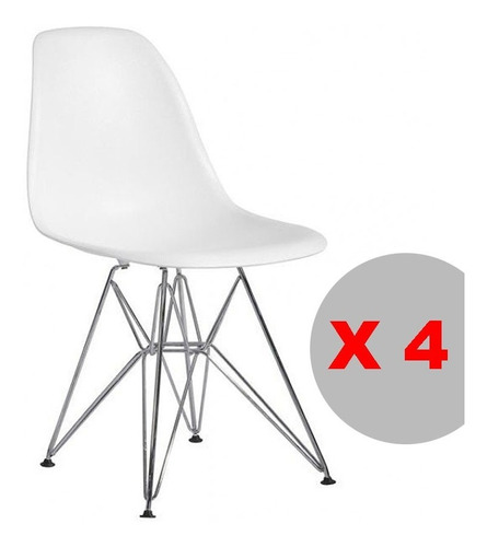 Pack 4 Silla Comedor Eames Base Metal Cromada Eiffel Dsr Dsw