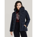 Parka Acolchada Con Gorro Y Cierre Azul Tommy Hilfiger