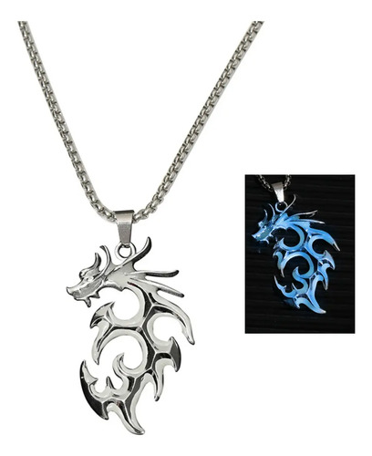 Collar Dragón Brilla Oscuridad Luminoso Acero Inoxidable