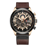 Reloj De Lujo Curren 8380 Masculino Para Hombre Correa Marrón Bisel Negro Fondo Negro