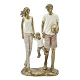 Escultura Estatueta Estátua Casal Com Filho Bola De Futebol 