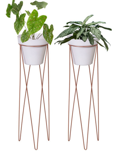 2 Vaso Suporte Tripé Com Vaso Plantas Chão 60cm Grande