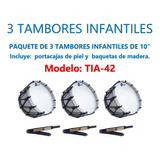 3 Tambores Infantiles Aros Aluminio Piola Negra Tia-42
