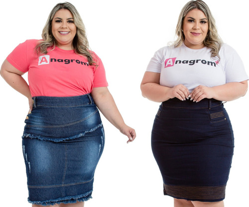 Kit 2 Saias Jeans Evangélica Plus Size Anagrom 48 Ao 56