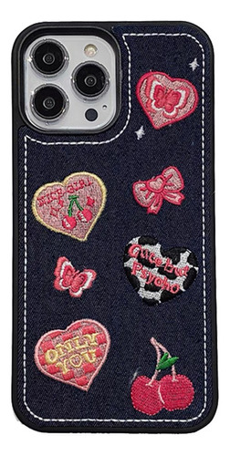 Funda For Teléfono Con Diseño De Mariposa Y Corazón Bordado