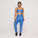 Conjunto Academia Moda Fitness Azul Top E Legging Feminino