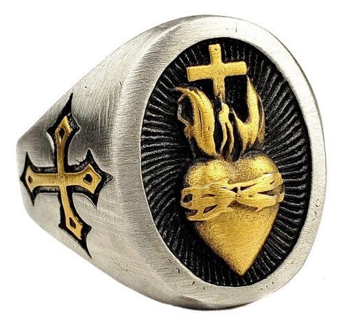 Anillo Corazón Sagrado De Jesús Con Dorado Acero Inoxidable