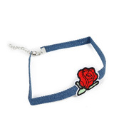 12 Choker Collar 1cm Jean Con Parche Flor Docena X Mayor