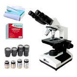Microscópio Binocular 1600x Led + 50 Lâminas E 100 Lamínulas
