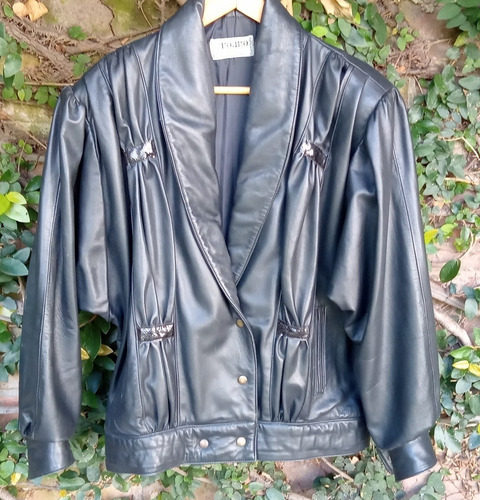 Campera Cuero Negra Retro Kouro Talle 48 