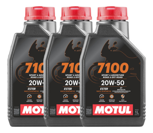 Aceite Moto 4t 7100 20w50 100% Sintetico Motul 3 Litros
