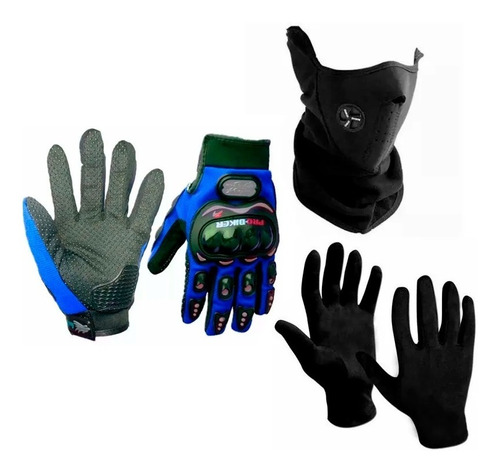 Cuello Mascara Respirador + 1ra Piel + Guantes Pro Biker Sti