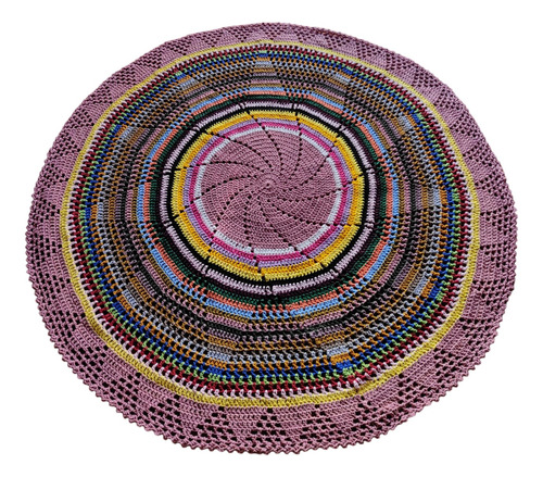 Tapete Crochê Barbante Redondo Multi Color 1,50m
